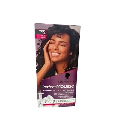 Afbeelding van Schwarzkopf Perfect Mousse Permanente schuimkleuring, 200 zwart, niveau 3, verpakking van 3 (3 x 93 ml)