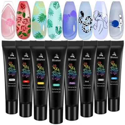 Afbeelding van Biutee Stamping gelset, 8 kleuren x ml, stempelgelstarterset, uv stempelgel, nageldesign, kleurgel, gelkleuren voor nagels