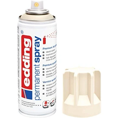 Afbeelding van edding 5200 Permanent Spray licht ivoor mat 200 ml acryllak voor het lakken en decoreren van glas, metaal, hout, keramiek, kunststof, canvas lakspray, acrylspray, verfspray