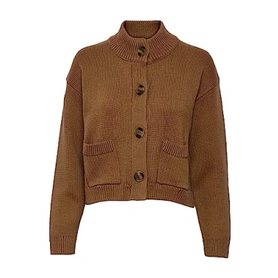 Afbeelding van Part Two Damescardigan, hoge hals, knoopzakken, lange mouwen, regular fit, geroosterde kokosnoot, M