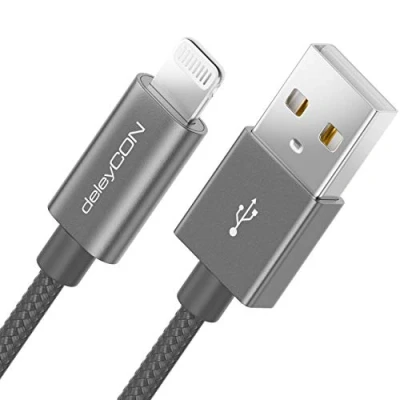 Afbeelding van deleyCON 0,5m Lightning 8 Pins Oplaadkabel USB Kabel MFI Compatibel voor Apple iPhone 14 Pro Max Plus SE 13 Mini 12 Metalen Stekker &amp; Nylon Grijs