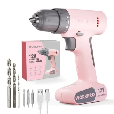 Afbeelding van WORKPRO Accuschroevendraaier 12V, accuboorschroevendraaier 19NM draaimoment, 3/8&quot; boorhouder, 17+1 koppelinstelling, 1500mAh batterij, batterij indicator, met USB kabel &amp; LED licht, incl. 6 delige accessoireset, wit/grijs