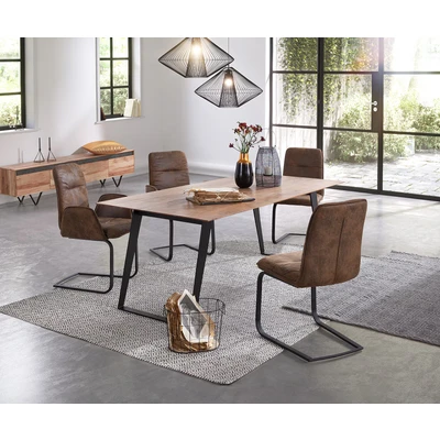 Afbeelding van DELIFE Eettafel Edge 200x100 acacia natuur metaal schuin Zwitserse rand