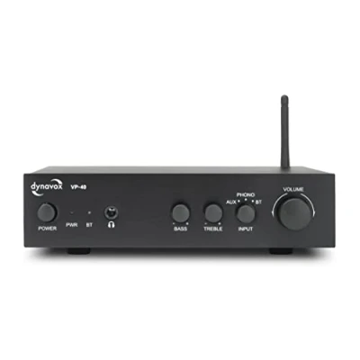 Afbeelding van Dynavox VP 40 Stereo versterker, compacte hifi versterker met phono ingang voor platenspeler, BT streaming, bas en hoogteregeling, hoofdtelefoonaansluiting, zwart