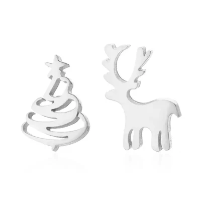 Afbeelding van Jomide Oorknoppen Kerst Assymmetrisch Kerstboom/Rendier Zilverkleurig