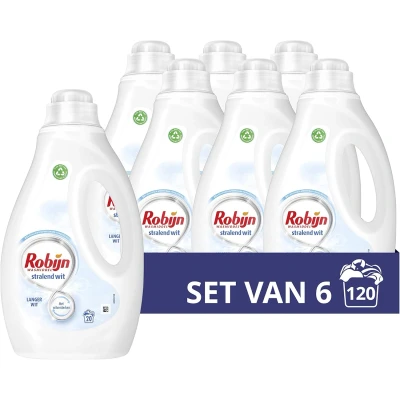 Afbeelding van 6x Robijn Vloeibaar Wasmiddel Stralend Wit 20 Wasbeurten 1 liter