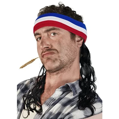Afbeelding van Mullet Hoofdband met Haar Hillbilly Chav Pruik Pimp (Zwart)