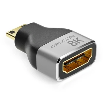 Afbeelding van deleyCON Mini HDMI Adapter Coupler Aansluiting 8K@60Hz / 4K@120Hz UHD 7680x4320 Aluminium 2.1 ARC HDR10+ Dolby Vision VRR ALLM 48Gbps Grijs Zwart