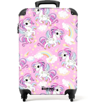 Afbeelding van NoBoringSuitcases.com® Kinderkoffer Kindertrolley Eenhoorns Regenbogen Handbagage koffer lichtgewicht Reiskoffer trolley Rolkoffer met wieltjes Past binnen 55x40x20 en 55x35x25
