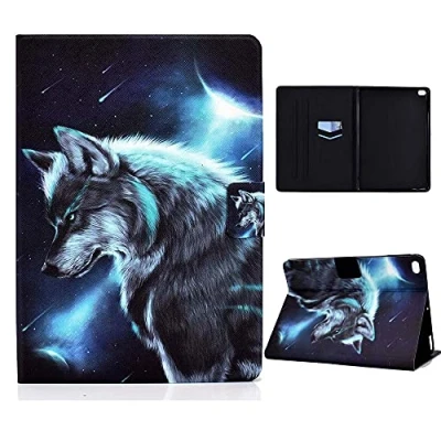 Afbeelding van CasaFuny beschermhoes voor iPad Air 2/Air 1/iPad 9,7 inch 2018/2017 (6e / 5e generatie), met tas hoes automatische slaap/waakfunctie, maanlicht wolf