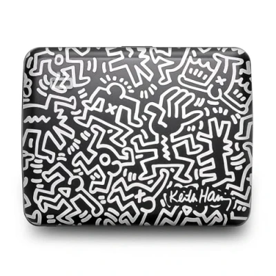 Afbeelding van ÖGON DESIGNS Smart Case Aluminium Portemonnee, V2, groot formaat, identiteitskaart, rijbewijs, verborgen vak voor munten, RFID bescherming, capaciteit 10 kaarten, Keith Haring White gravure, Eén