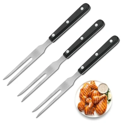 Afbeelding van Hwtcjx 3 stuks vleesvork roestvrij staal met handvat 26.5 cm trancheervork, grillvork serveervork braadvork professionele multifunctionele kookvork voor grill keuken kalkoen braden diner