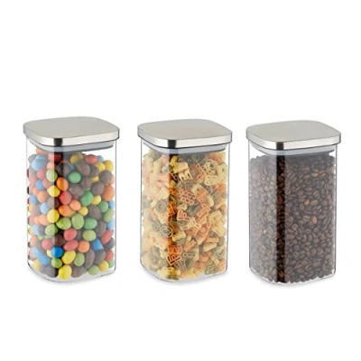 Afbeelding van Relaxdays voorraadpot met deksel set van 3 opbergpotten 1200 ml luchtdicht glas