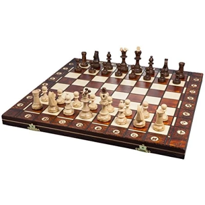 Afbeelding van Senator Luxe Houten Schaakset 42 x cm Inklapbaar Schaakspel/schaakbord met Schaakstukken Handgemaakt in Polen Chess Board/Set