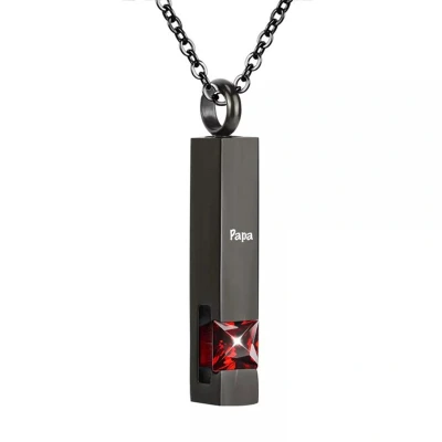 Afbeelding van Luxe Ashanger Met Ketting En Gravering Papa Assieraad Zwart Rode Steen As Gedenksieraad Urn Incl. vuller