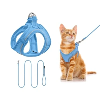 Afbeelding van Qianruida Harnas voor honden en katten met riem, reflecterend, verstelbaar, ademend, comfort, zachte mesh, kleine middelgrote honden, anti trek, gevoerd vest om te wandelen, hardlopen (blauw L)