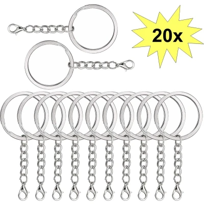 Afbeelding van Fako Bijoux® Sleutelringen Met Karabijnsluiting Sleutelhanger Ringen Splitringen Ketting RVS Plat 25 mm 20 Stuks