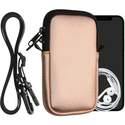 Afbeelding van kwmobile Tasje voor smartphones M 5,5&quot; Hoesje van neopreen in metallic roségoud Phone case met nekkoord