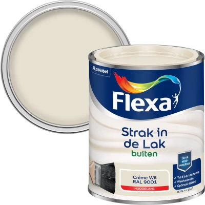 Afbeelding van flexa strak in de lak buitenlak hoogglans ral 9001 0.75 ltr