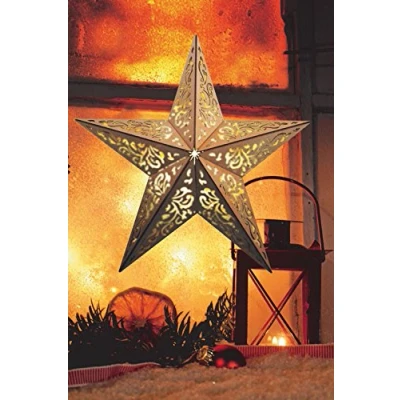 Afbeelding van Led ster van hout, met 10 leds verlicht, draadloos, incl. afstandsbediening, 40 cm of 52 cm, verschillende dessins, vensterster, houten ster, kerstdecoratie, adventsster (40 ornamentele look)