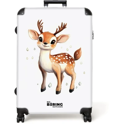 Afbeelding van NoBoringSuitcases.com® Koffer groot Reiskoffer lichtgewicht Jong hertje met gewei en witte stippen Rolkoffer 4 wielen Grote trolley XL 98 liter bagage
