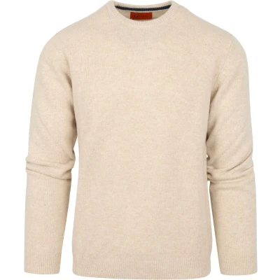 Afbeelding van Suitable Pullover Wol O Hals Beige maat XXL Heren met Modern fit Pasvorm Herenkleding