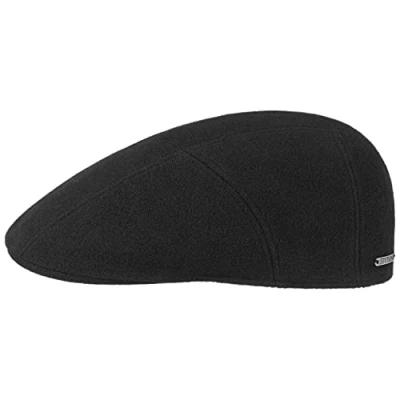 Afbeelding van Stetson Reid Wool Pet met Kasjmier Heren Made in the EU wollen cap flat hat klep voering voor Herfst/Winter L (58 59 cm) zwart