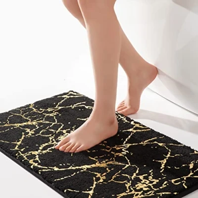 Afbeelding van QJHOMO Badmat, antislip, wasbaar, zwart, decoratief tapijt, luxe, badkameraccessoires, zachte microvezel, absorberend, badmat voor badkamer, bad, 50 x 80 cm