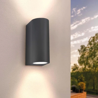 Afbeelding van Ledvion LED Wandlamp Douglas, Buiten, Antraciet, Rond, Met Voor Twee GU10 Up&amp;Down, Buiten Wandlamp, Wand lamp, Buitenlamp, IP54