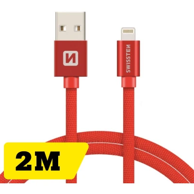 Afbeelding van Swissten Lightning naar USB kabel 2M Gevlochten geschikt voor iPhone 7/8/X/11/12/13/14 Rood