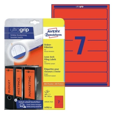 Afbeelding van Rugetiket Avery Zweckform smal 38x192mm zelfklevend rood