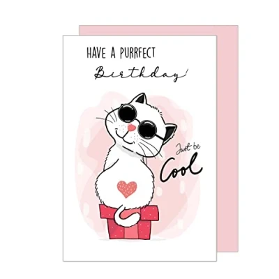 Afbeelding van Edition Seidel Premium verjaardagskaart met envelop. Wenskaart Billet purrfect Happy Birthday Humor grappig cool vrouw meisje tiener kinderen kat hart (G3458 SW023)