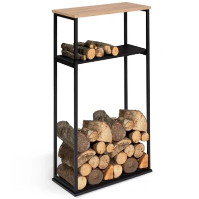 Afbeelding van IDMarket Brandhoutrek, verticaal, groot, met legplanken, 33 x 66 112 cm