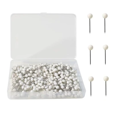 Afbeelding van HXMJIED 300 stuks ronde kop kopspijkers, 1/8 inch kaart pushpinnen, witte tekenpinnen, stalen punten drukpennen, met opbergdoos, voor kurk prikbord, prikborden