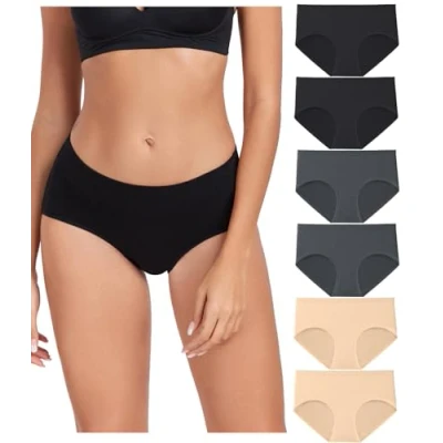 Afbeelding van wirarpa Ondergoed Dames Katoenen Slipjes Comfortabele Broek voor Vrouwen Volledige Dekking Slips 6 Pack, Zwart/Grijs/Beige, XS