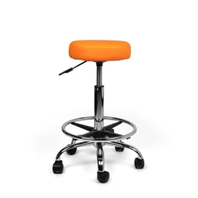 Afbeelding van tabouret Oranje Standaard met Voetring Zithoogte 50/68cm kruk op wielen krukje werkkruk zadelkruk bureaukruk kapperskruk verstelbaar draaikruk rugleuning tot 160kg