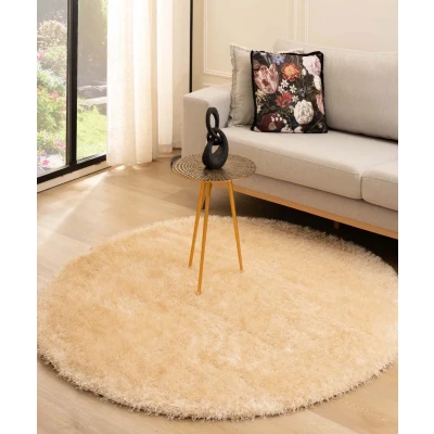 Afbeelding van Rond Hoogpolig Vloerkleed Velvet Posh Champagne 120 Cm