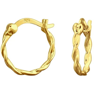 Afbeelding van JoyS Zilveren oorringen 12 mm / 1.5 twisted gedraaid Franse sluiting oorbellen 14k goudplating goldplated