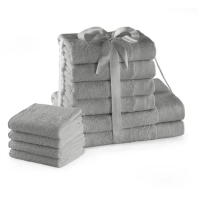 Afbeelding van AmeliaHome handdoekenset staal 4 gastendoekjes 30x50 cm handdoeken 50x100 en 2 douchehanddoeken 70x140 100% katoen kwaliteit absorberend zilver grijs Amari