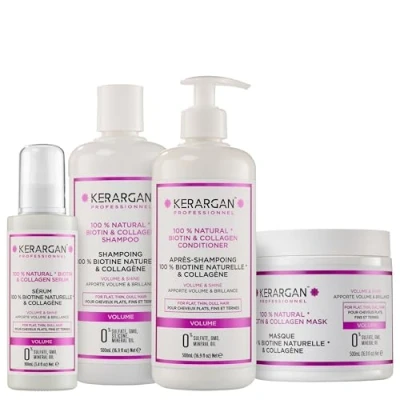 Afbeelding van Kerargan Volumeverhogende Set Shampoo, Conditioner, Masker &amp; Serum met Biotine Collageen voor Plat, Fijn en Dof Haar Volume Glans Zonder Sulfaat GMO 3x500ml 1x100ml