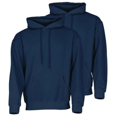Afbeelding van Fruit of the Loom Dubbelpak Classic Sweatshirt met capuchon voor heren, set van 2 stuks + gratis Myshirt stoffen zak, Navy zakje, M