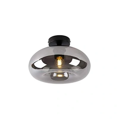 Afbeelding van QAZQA Art Deco plafondlamp zwart met smoke glas Busa