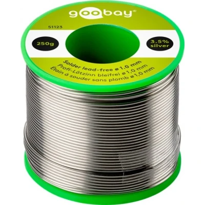 Afbeelding van Goobay professioneel loodvrij soldeer, ø 1,0 mm, 250 g samenstelling: 3,5% zilver, 0,7% koper, 93,8% tin, fluxgehalte: 2%, smeltpunt 217 C