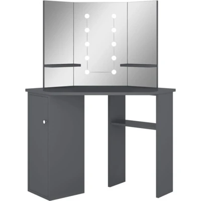 Afbeelding van vidaXL Hoekkaptafel met LED 111x54x141,5 cm grijs