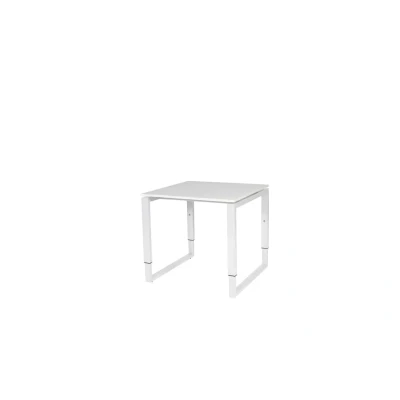 Afbeelding van Domino Plus bureau, hoogte instelbaar (62 85cm) met 80x80cm &#039;zwevend&#039; licht grijs 25mm blad en wit (RAL9010) O poot frame