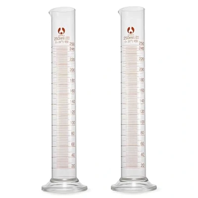 Afbeelding van maatcilinder glas 250ml, JESSTOLO 2 stuks dik gegradueerde glazen borosilicaatglas laboratorium cilinder maatcilinder, 250 ml