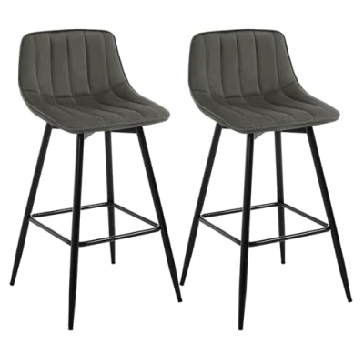 Afbeelding van WOLTU Barkrukken Donkergrijs Set van 2 in Fluweel en metalen,Hoge kruk Barstoelen met voetsteun