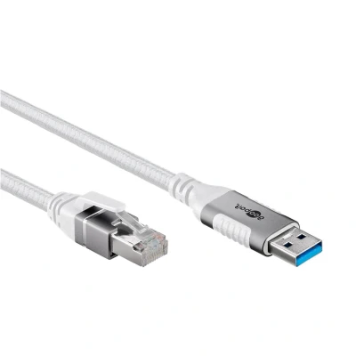 Afbeelding van goobay 7,5 m LAN naar USB kabel, 1 Gbit gegevensoverdracht, A 3.0 RJ45 Ethernet CAT 6 kabel verbindt routers en notebook of pc, kabeladapter voor laptop, vervangt adapter,