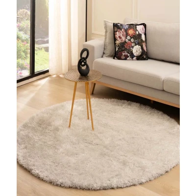 Afbeelding van Rond Hoogpolig Vloerkleed Velvet Posh Lichtzilver 120 Cm