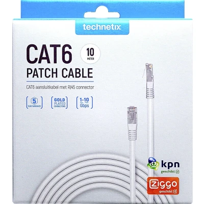 Afbeelding van 10 Mtr Technetix Cat6 netwerkkabel Wit KPN Ziggo geschikt